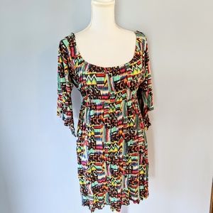 Bold geometric print empire waist dress, S